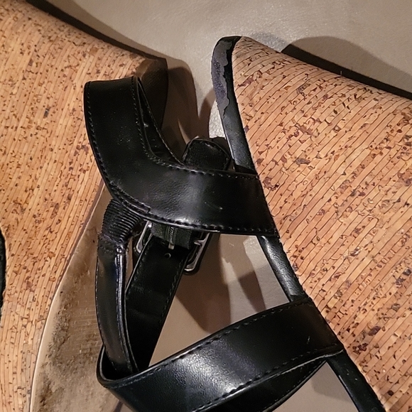 Black cork wedge heel sandals open toe size 7.5 - Picture 5 of 10